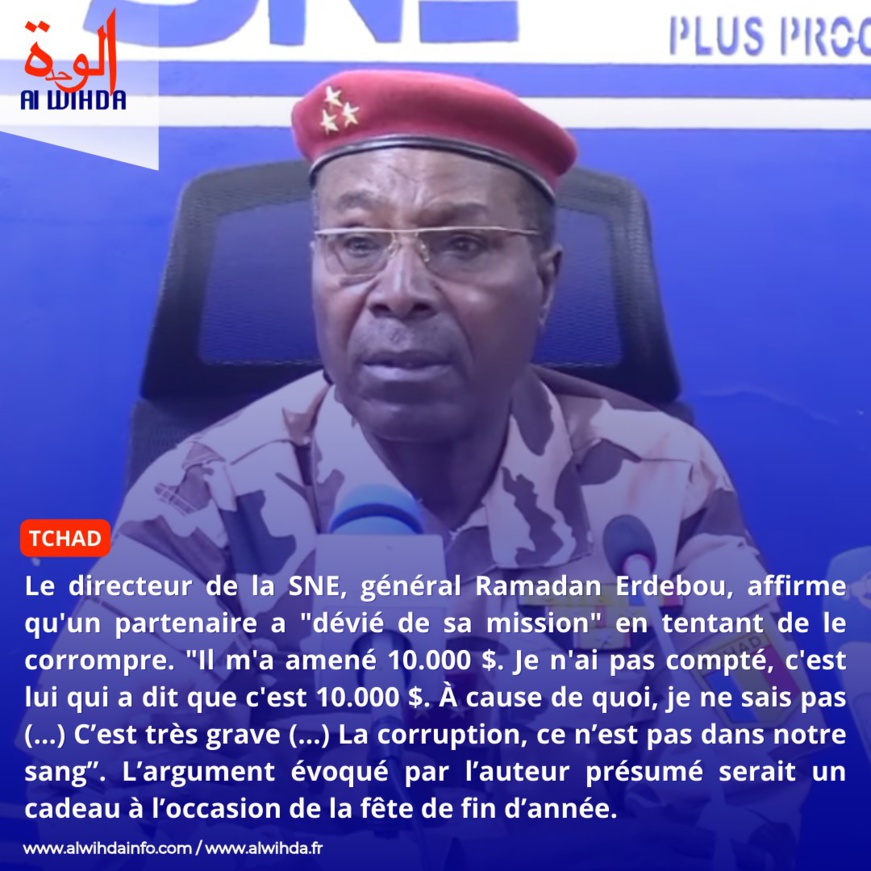 Tchad : "Il m'a amené 10.000 $. La corruption, ce n’est pas dans notre sang" (DG/SNE) Tchad : "Il m'a amené 10.000 $. La corruption, ce n’est pas dans notre sang" (DG/SNE)