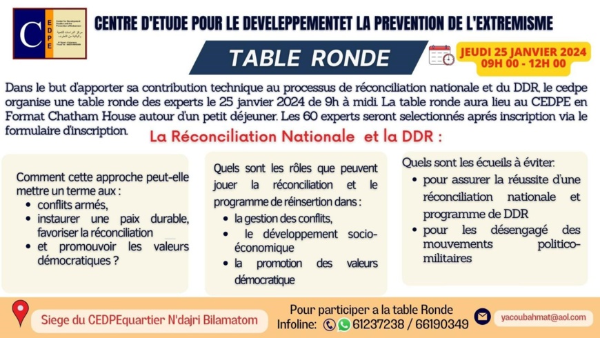 Tchad : Réconciliation nationale et programme DDR, Recommandations des participants aux activités Tchad : Réconciliation nationale et programme DDR, Recommandations des participants aux activités