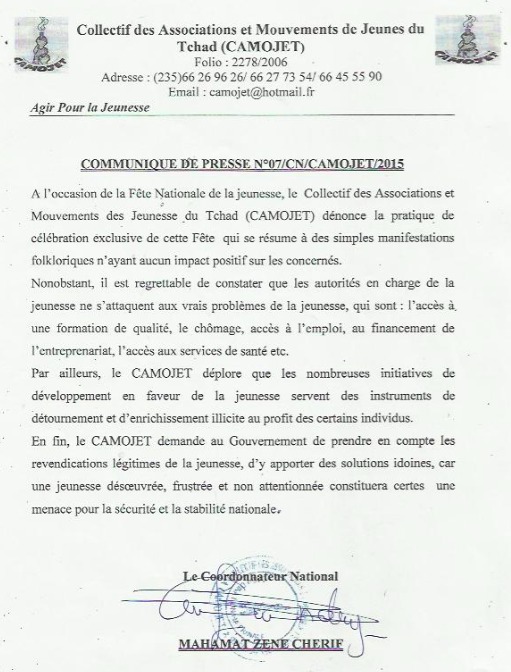 Tchad : Le CAMOJET agacé par les célébrations folkloriques