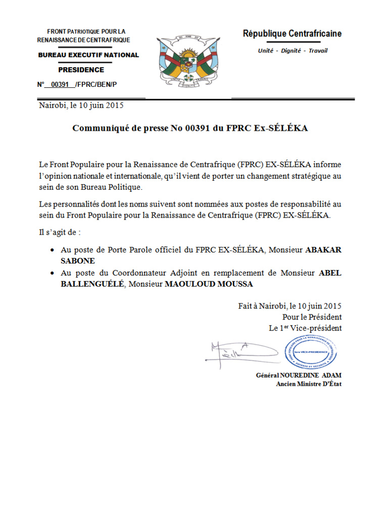 Centrafrique: L'ancien ministre Abakar Saboun nommé porte parole de l'Ex-Séléka Centrafrique: L'ancien ministre Abakar Saboun nommé porte parole de l'Ex-Séléka
