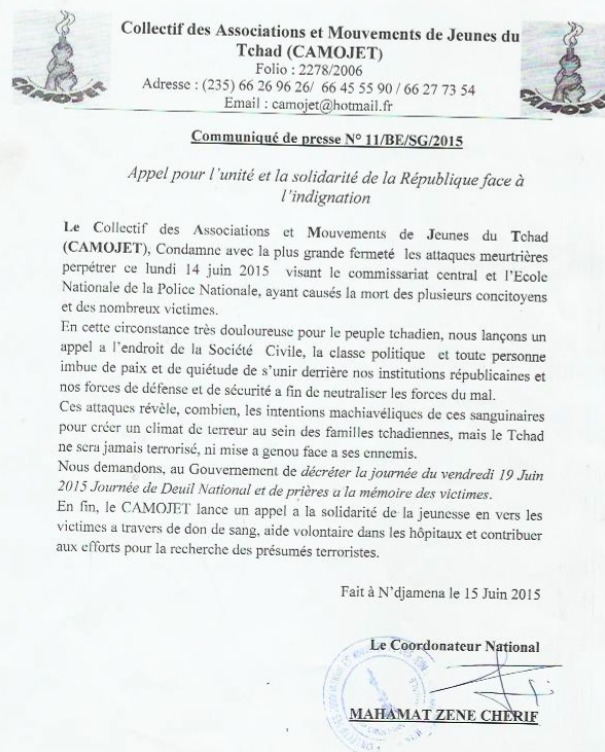 Boko Haram : Le Tchad ne sera jamais terrorisé, assure le CAMOJET