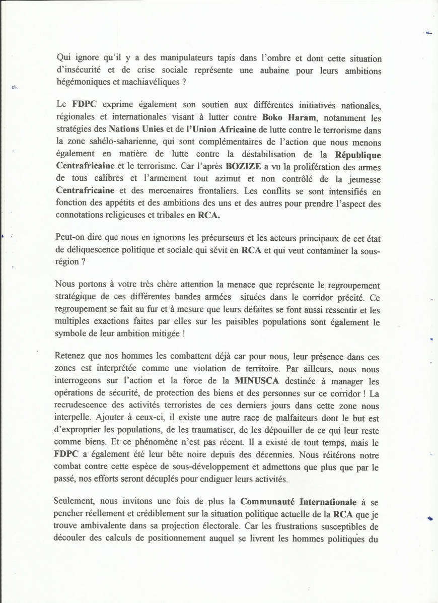 RCA : Le FDPC déclare la guerre au terrorisme et annonce un déploiement aux frontières