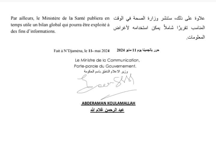 Tchad : "le respect du secret médical est une priorité absolue" (gouvernement à la presse)
