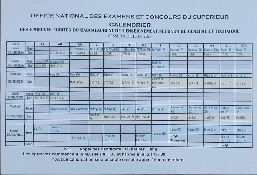 Tchad : le calendrier des épreuves du baccalauréat 2024 dévoilé Tchad : le calendrier des épreuves du baccalauréat 2024 dévoilé