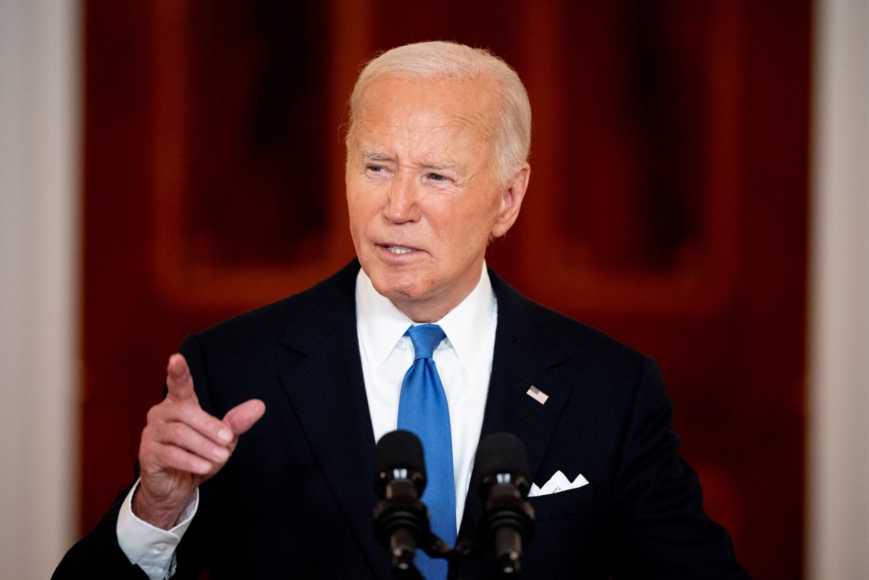 Le président Joe Biden prononce un discours à la Maison Blanche le 1er juillet 2024, à la suite de la décision de la Cour suprême sur les accusations portées contre l'ancien président Donald Trump, selon lesquelles il aurait cherché à renverser les élections de 2020. Photo : Andrew Harnik/Getty Images