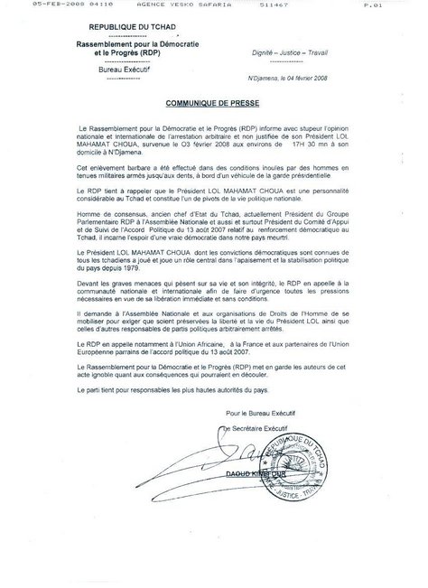 Communiqué de presse du Rassemblement pour la Démocratie et le Progrès Communiqué de presse du Rassemblement pour la Démocratie et le Progrès