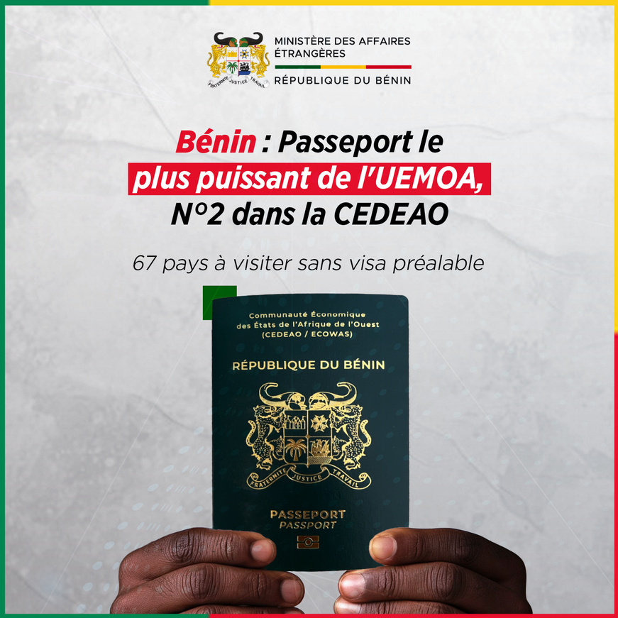 Le Bénin brille sur la scène internationale : son passeport classé premier de l'UEMOA Le Bénin brille sur la scène internationale : son passeport classé premier de l'UEMOA