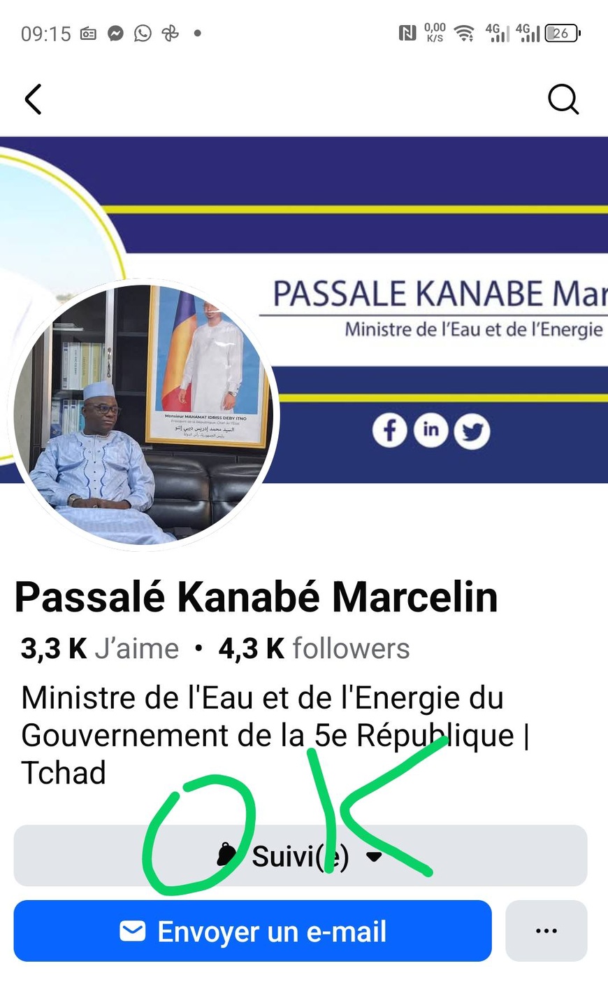 Tchad : Alerte à l'usurpation d'identité du Ministre Passalé Kanabé Marcelin sur Facebook Tchad : Alerte à l'usurpation d'identité du Ministre Passalé Kanabé Marcelin sur Facebook