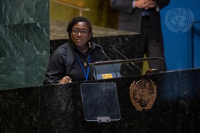 Françoise Moudouthe, directrice générale du Fonds de développement pour la femme africaine, s'adresse à la CSW69 / Beijing+30. Photo : un.media.org