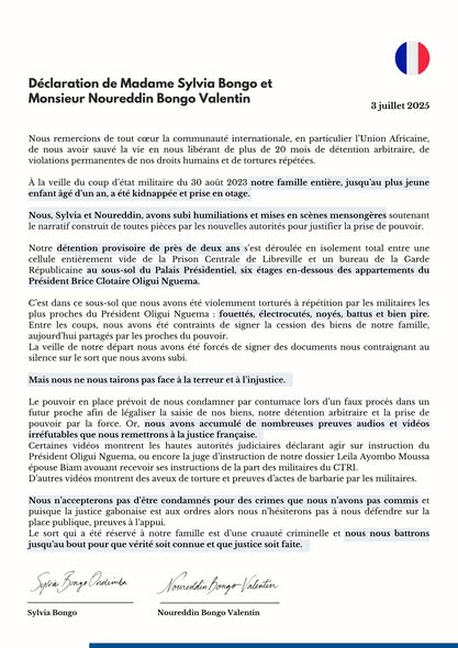 Gabon : Sylvia Bongo Ondimba et Noureddin Bongo Valentin brisent le silence et dénoncent tortures et contraintes
