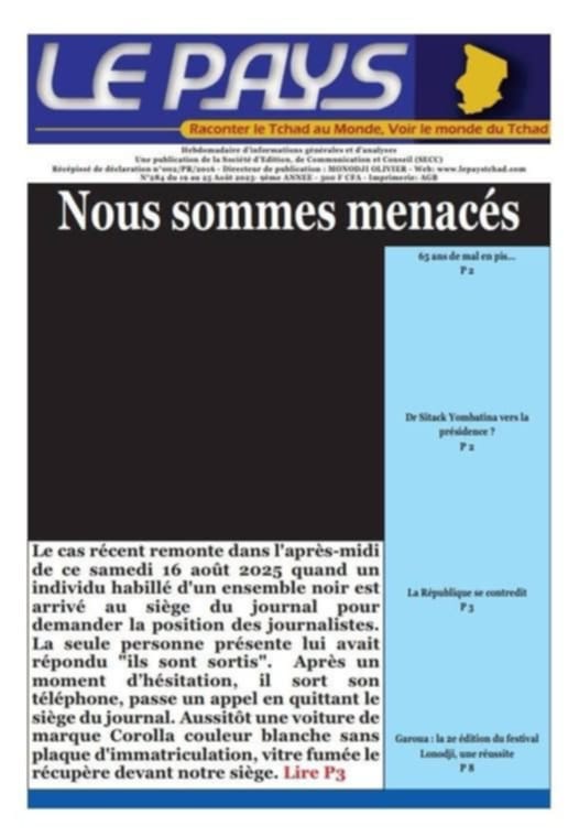 Tchad : la CPJ appelle les autorités à garantir la sécurité du journal Le Pays