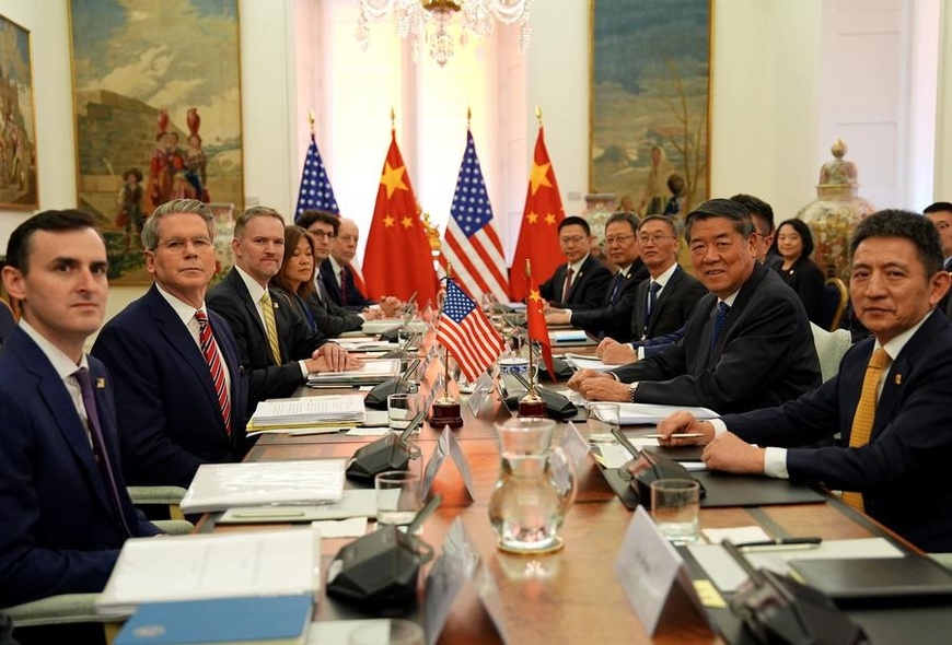 The Chinese and U.S. delegations hold talks on economic and trade issues in Madrid, Spain, Sept. 14, 2025. (Xinhua/Xing Guangli)