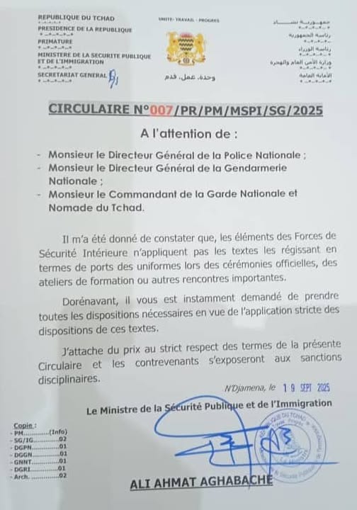 Tchad : Le ministre de la Sécurité rappelle à l'ordre les agents sur le port de l'uniforme
