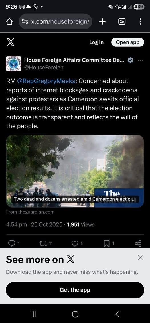     Cameroun : Le Représentant américain Gregory Meeks appelle à la transparence des résultats électoraux