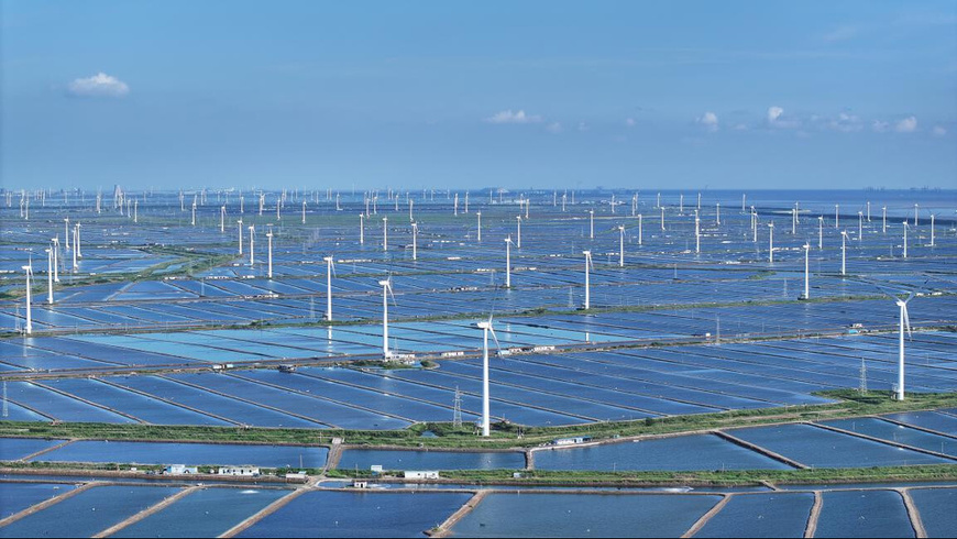 Dafeng district in Yancheng, east China's Jiangsu province, has upheld the principle of prioritizing ecology and pursuing green development. Leveraging its coastal wind resources, the district has developed the wind power industry in line with local conditions, injecting strong green momentum into its high-quality economic and social development. (Photo/Liu Chenglong)