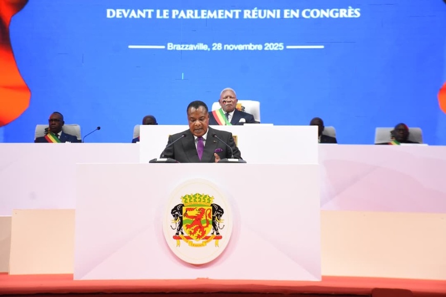 Denis Sassou N'Guesso prononçant son message Denis Sassou N'Guesso prononçant son message