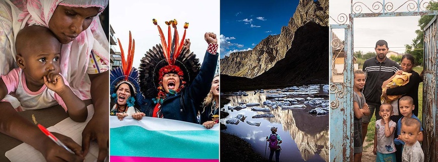 Les droits de l’homme sont positifs, essentiels et réalisables. Photo : de gauche à droite : ONU/Harandane Dicko, NurPhoto, Betul Simsek, HCDH Moldavie.