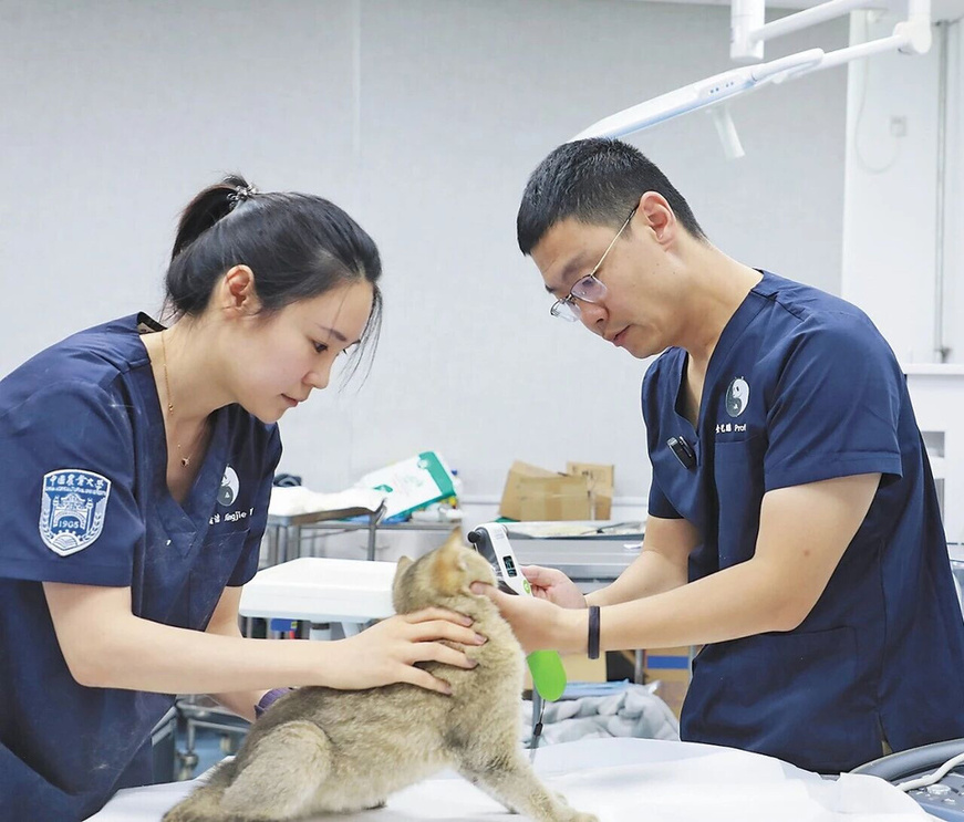 Jin Yipeng (right) guides a student in using the examination equipment. (Photo/Yang Hao) Jin Yipeng (right) guides a student in using the examination equipment. (Photo/Yang Hao)