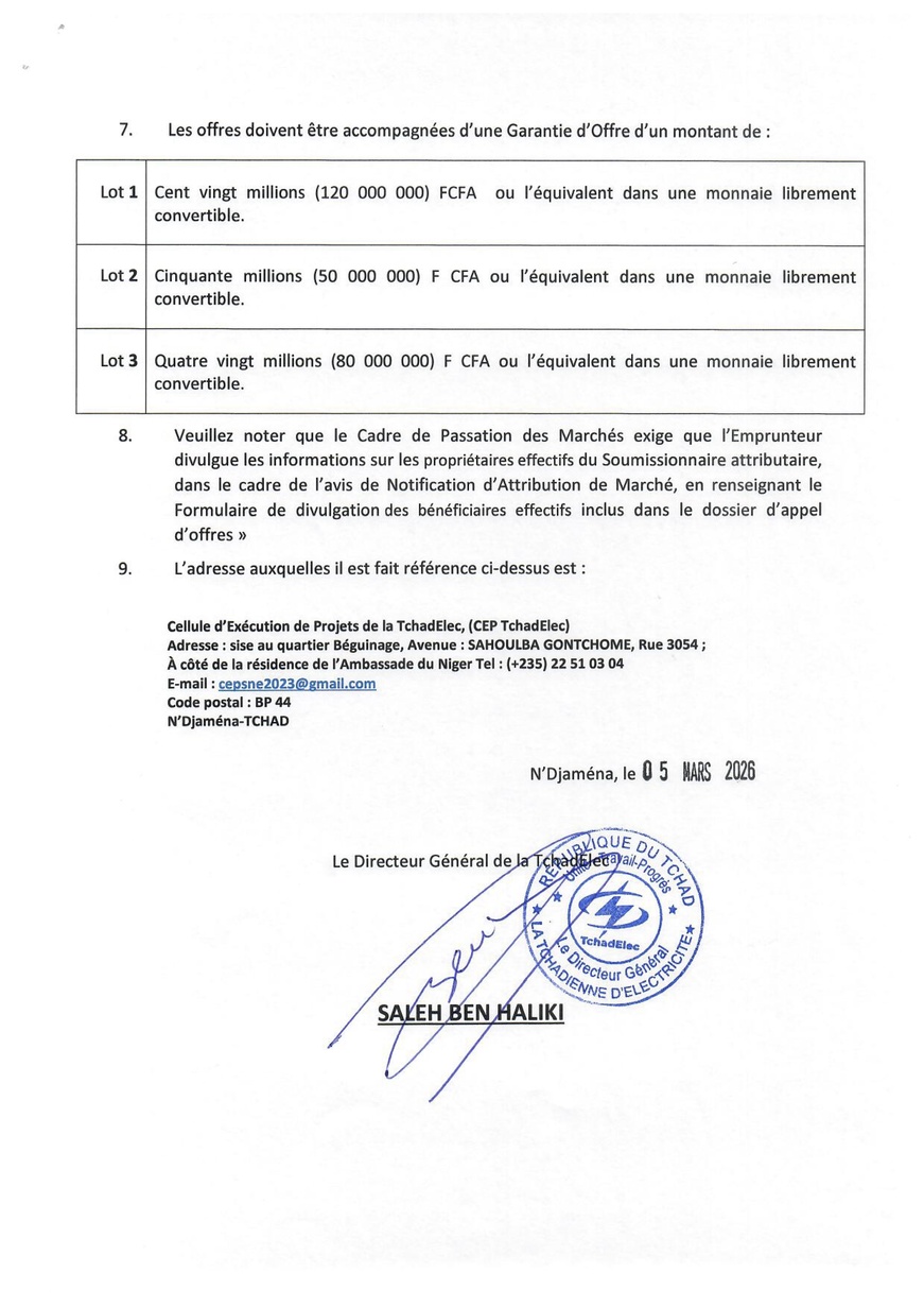 Tchad : Acquisition de compteurs monophasés et triphasés intelligents à prépaiement et concentrateurs (AAO pour le PASET 2)