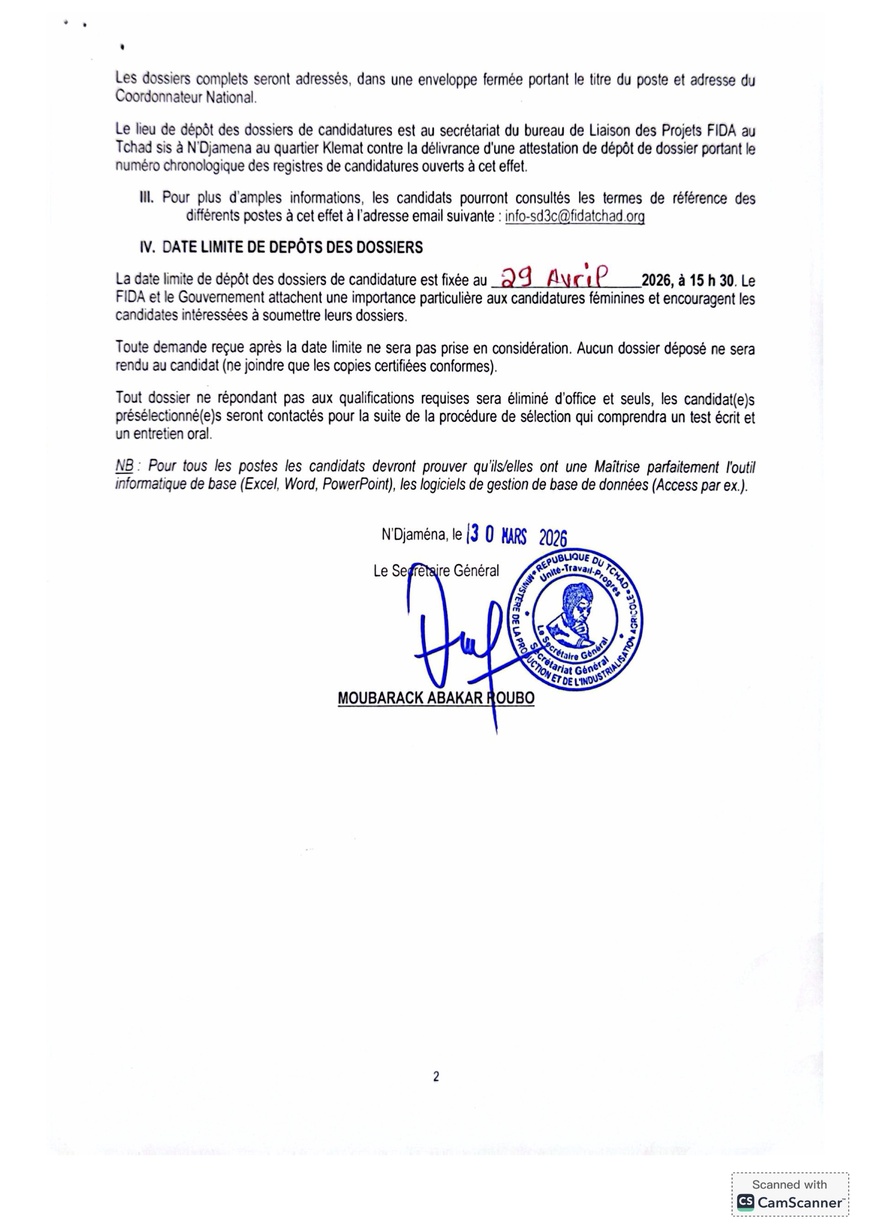 Tchad : Recrutement d'un Auditeur Interne dans le cadre du Programme SD3C