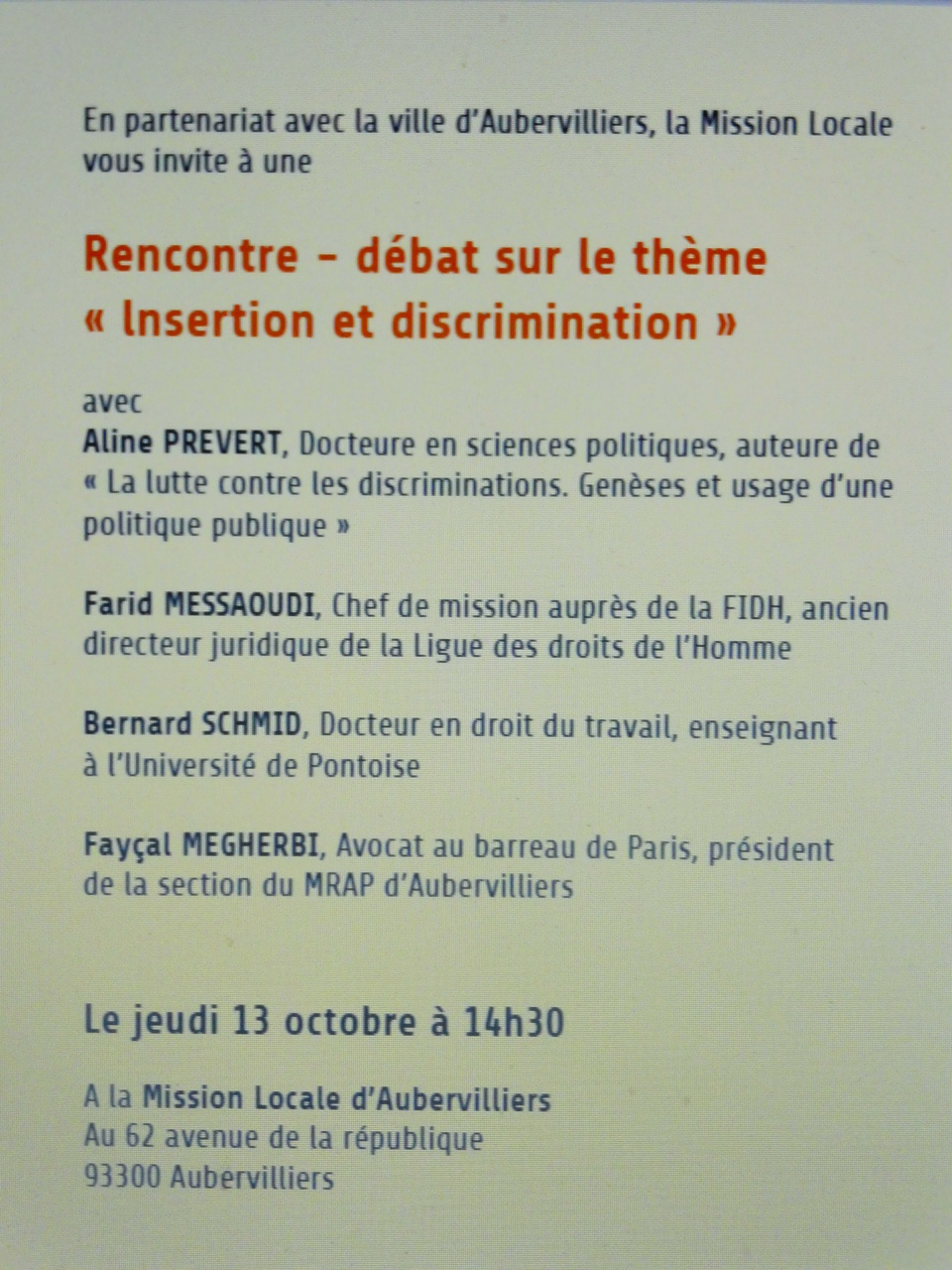 Rencontre-débat : Insertion et discrimination 