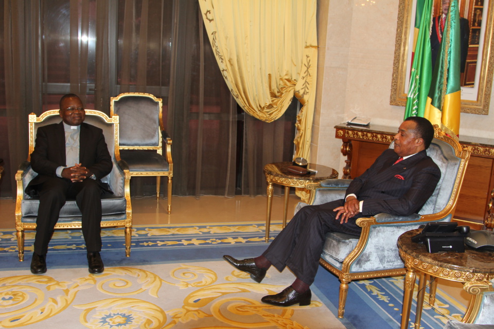 Sassou N'Guesso et Monseigneur, Marcel Utembi, au cours de l'audience