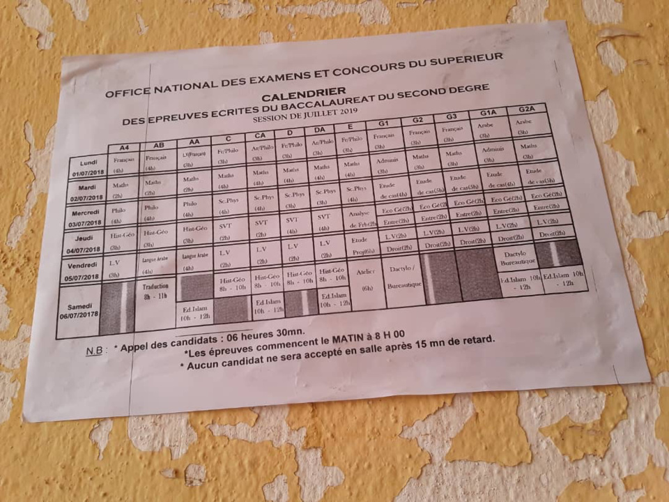 Planning du baccalauréat 2019. © Alwihda Info