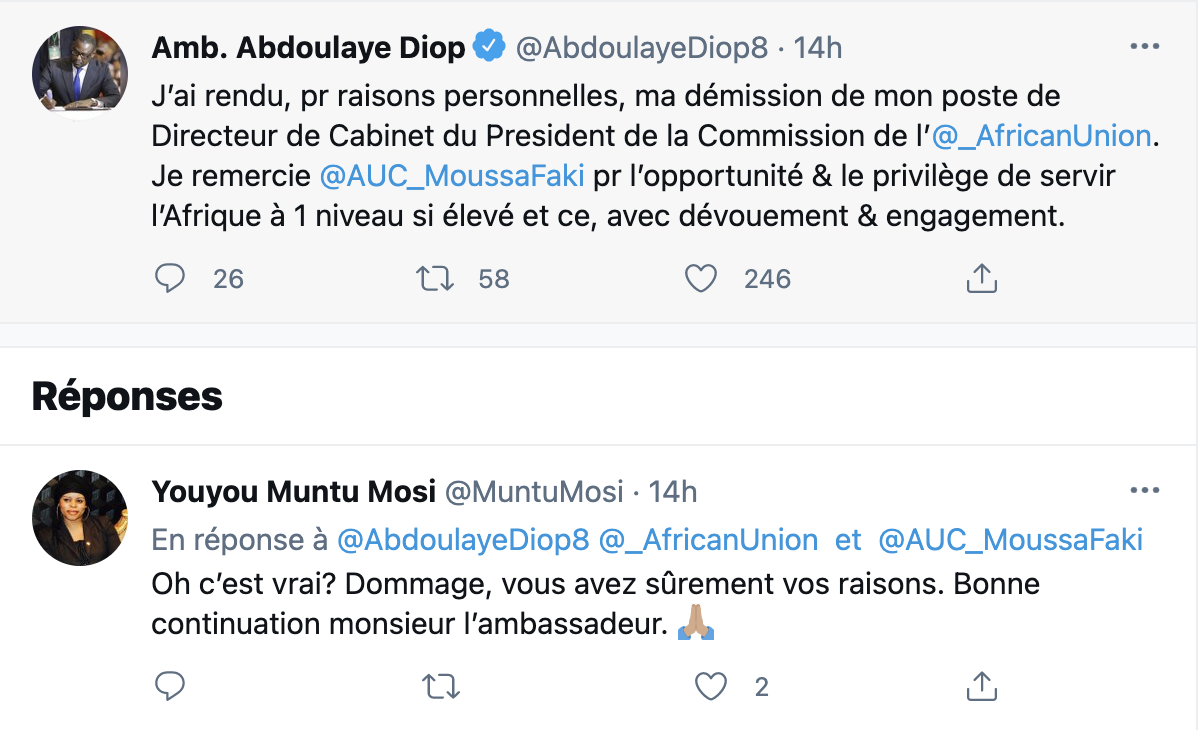 Union Africaine : Le Directeur de cabinet de Moussa Faki Mahamat a présenté sa démission ce vendredi