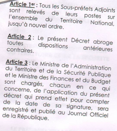 Tchad : Les Sous-préfets Adjoints relevés de leurs postes sur tout le territoire