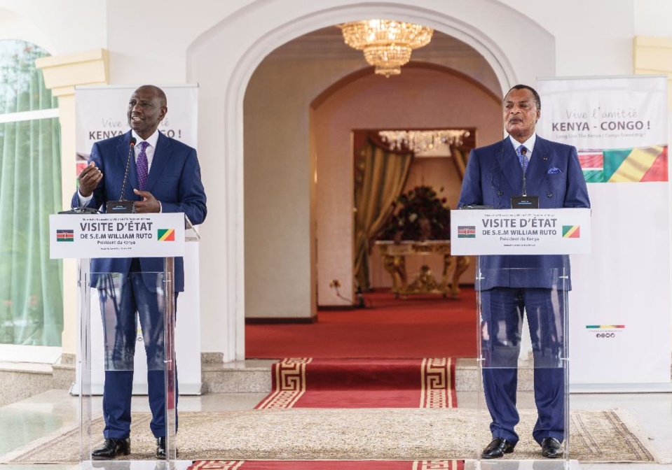 William Ruto et Sassou N'Guesso devant la presse.