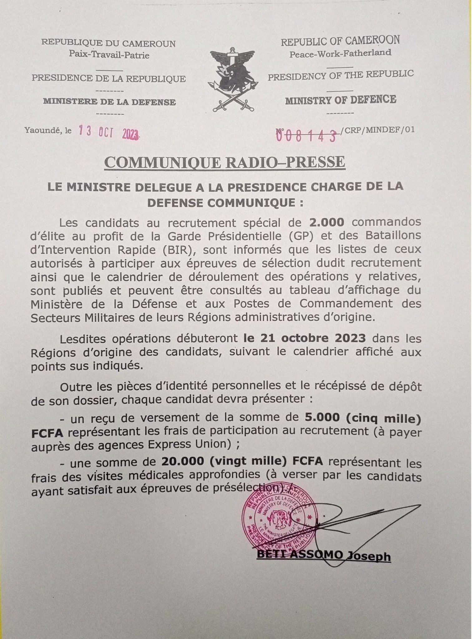 Cameroun : recrutement spécial de 2000 commandos d'élite pour la Garde Présidentielle et le BIR