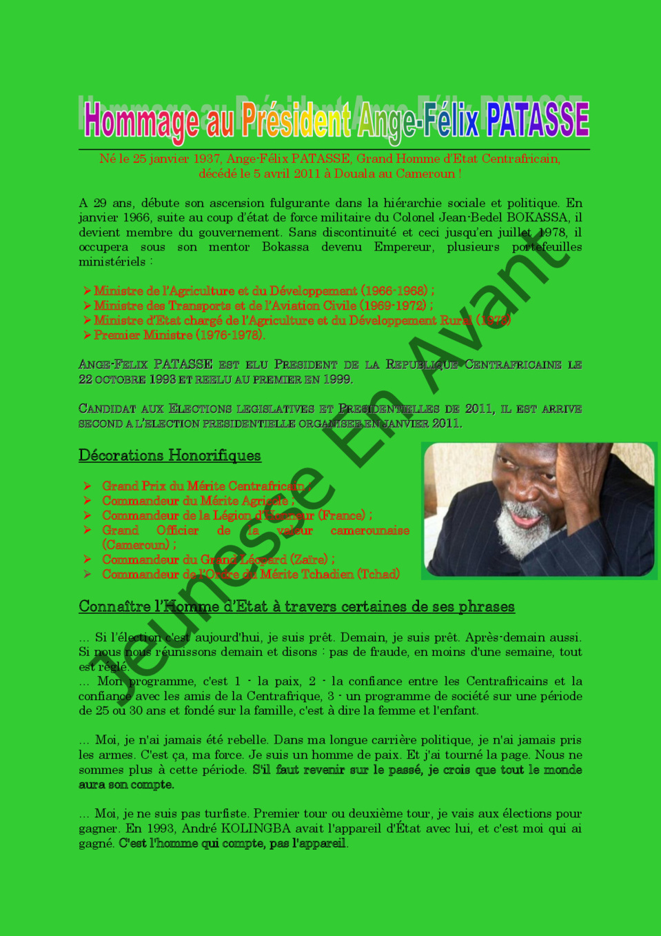 Hommage au Président Ange-Félix PATASSE