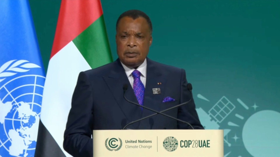 Denis Sassou N'Guesso prenant la parole à la COP 28