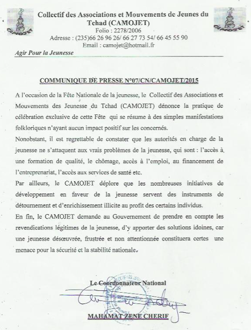 Tchad : Le CAMOJET agacé par les célébrations folkloriques