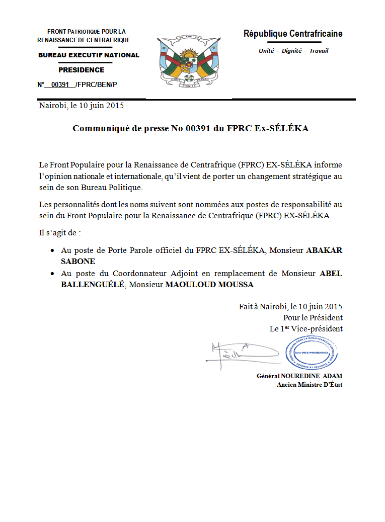 Centrafrique: L'ancien ministre Abakar Saboun nommé porte parole de l'Ex-Séléka