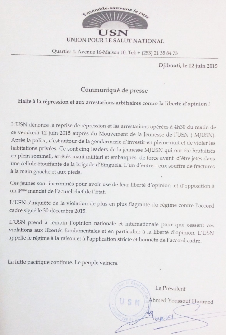 DJIBOUTI : Halte à la répression et aux arrestations arbitraires contre la liberté d'opinion !
