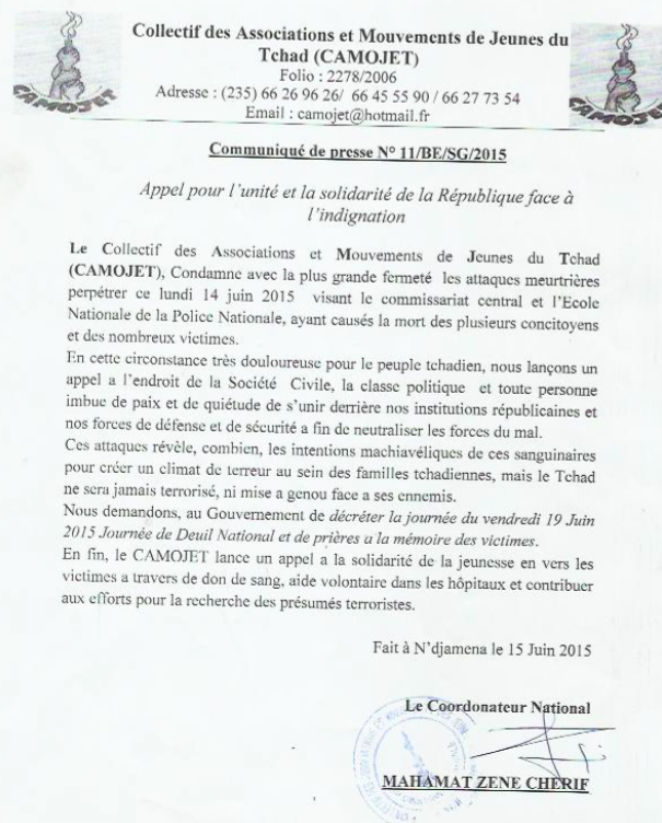 Boko Haram : Le Tchad ne sera jamais terrorisé, assure le CAMOJET