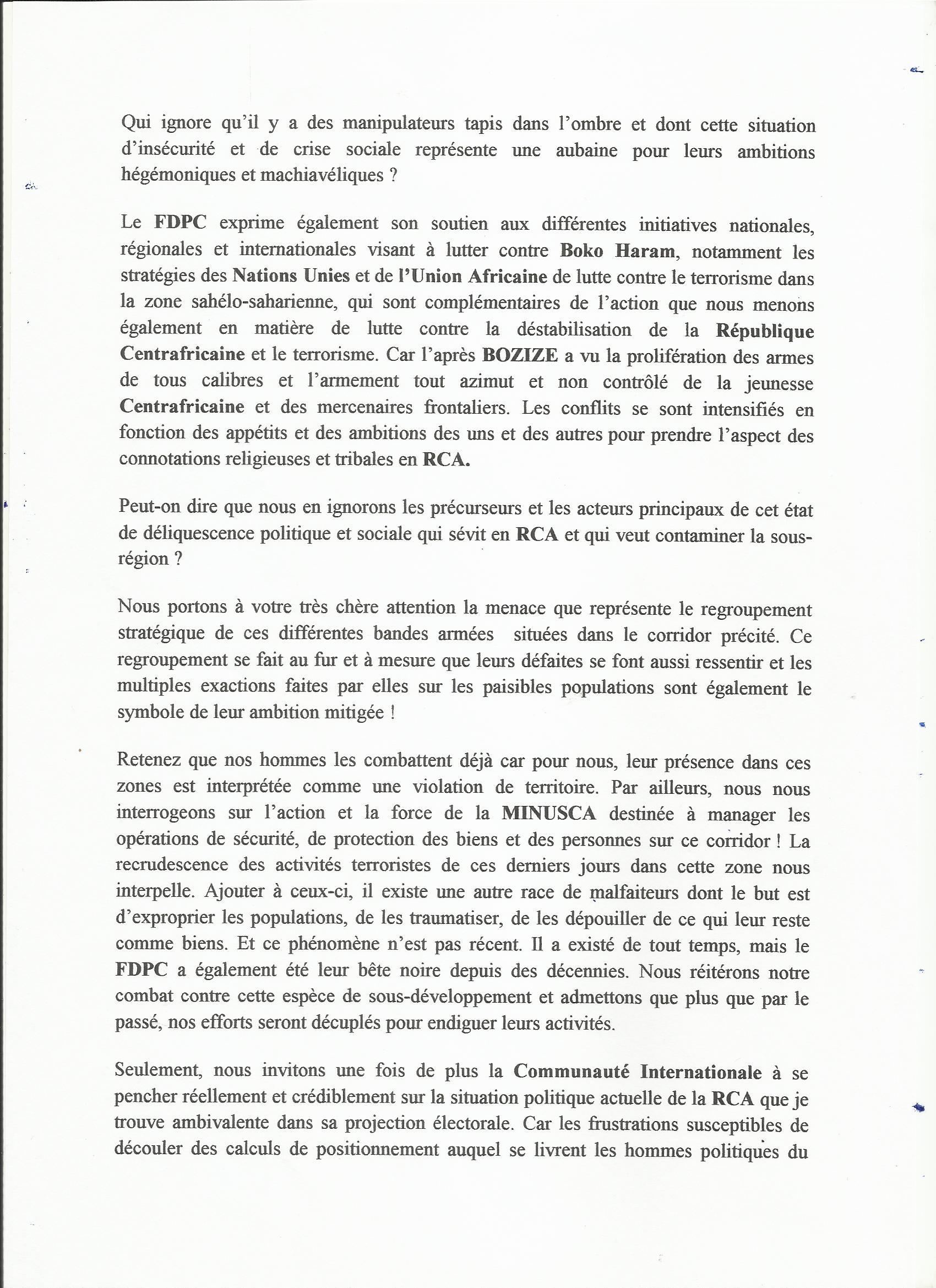 RCA : Le FDPC déclare la guerre au terrorisme et annonce un déploiement aux frontières