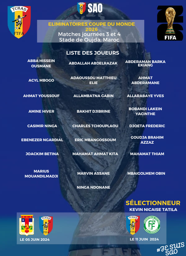 SAO du Tchad : liste des joueurs convoqués pour les éliminatoires du Mondial 2026
