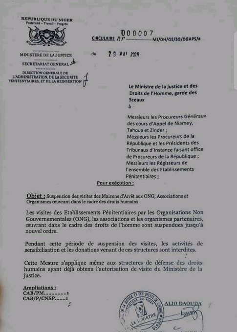 Niger : Suspension des visites des ONG et des activités de défense des droits humains dans les prisons