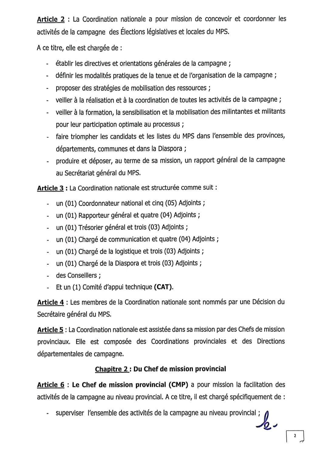 Tchad - MPS : Création d'une Coordination Nationale pour les Élections Législatives et Locales