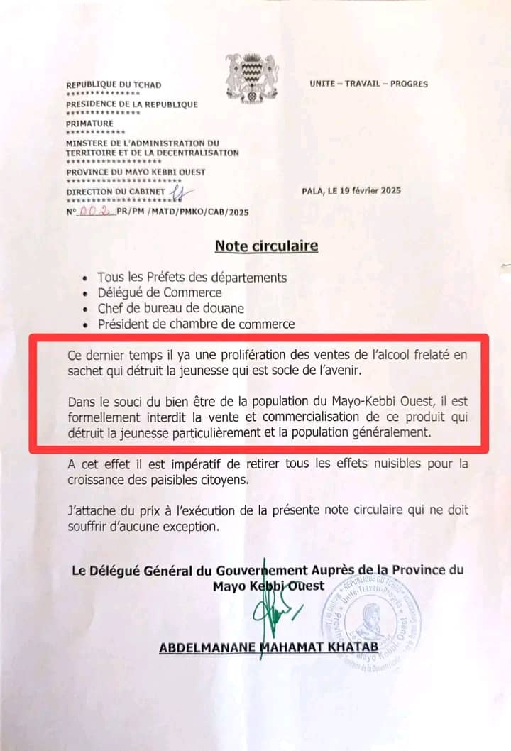 Tchad - Mayo Kebbi Ouest : Interdiction de la commercialisation des boissons frelatées