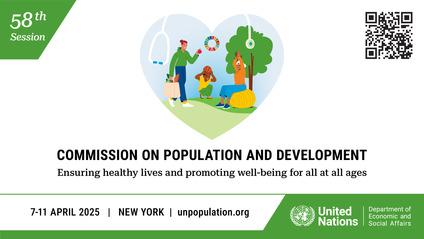 Bannière officielle de la 58ème session de la Commission de la population et du développement (CPD). Photo : media.un.org