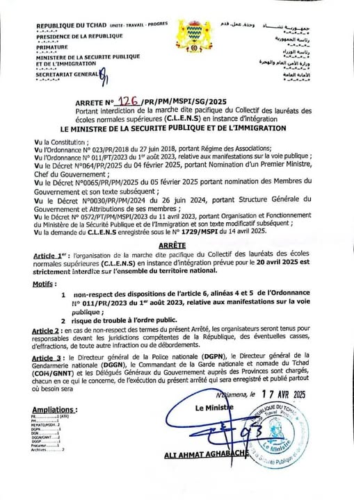 Tchad : Le gouvernement interdit la marche des lauréats des Écoles Normales Supérieures