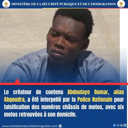 Tchad : Le Tiktokeur Abgoudra interpellé pour falsification de données de motos
