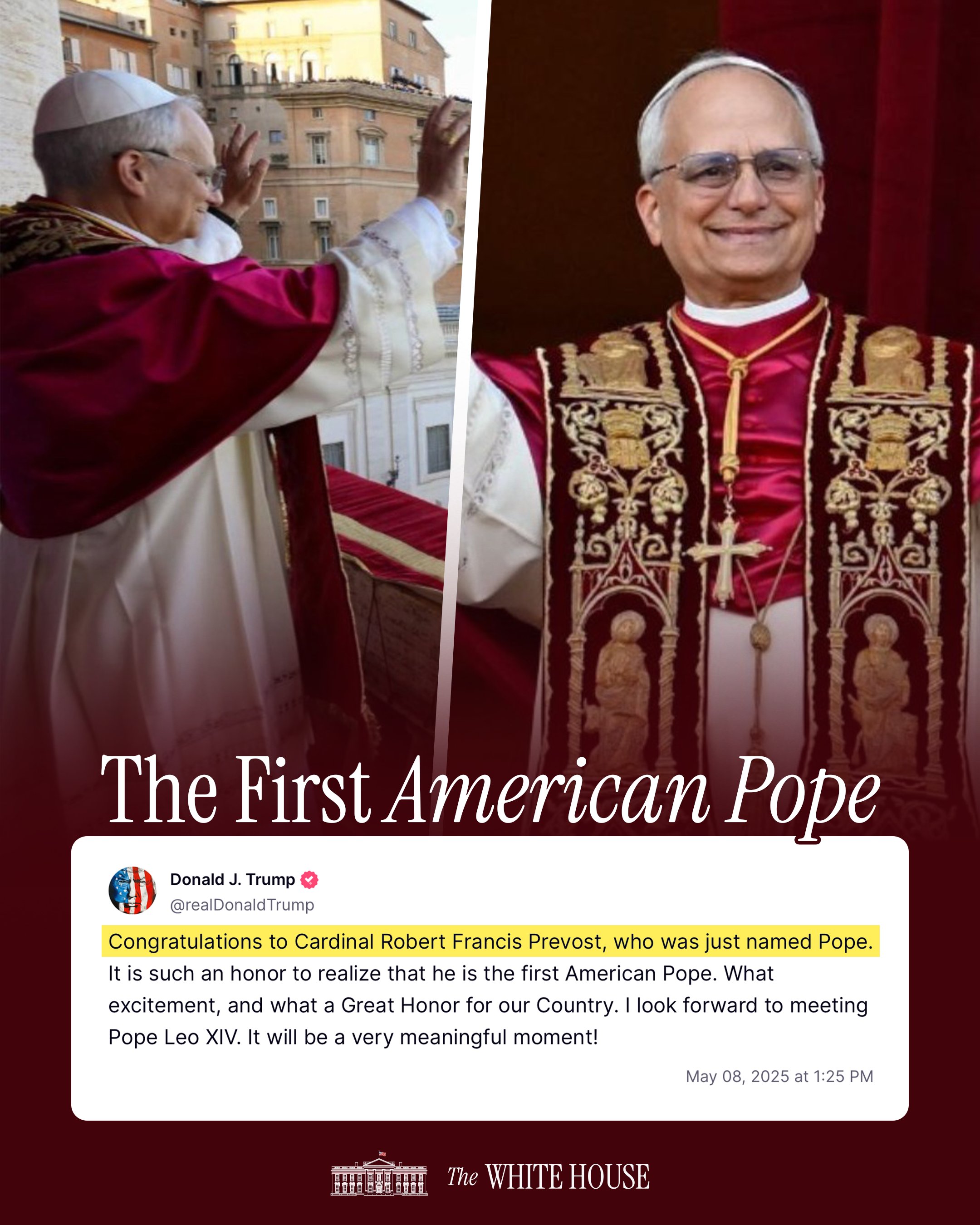 Vatican : Félicitations de Donald J. Trump au nouveau Pape Léon XIV