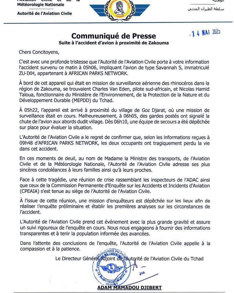 Tchad : des enquêteurs dépêchés sur les lieux du drame après le crash d'avion dans la zone de Zakouma