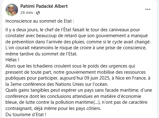 Tchad : L'ancien Premier ministre Albert Pahimi Padacké critique le "tourisme d’Etat" du Tchad à la Conférence de l'ONU sur l'Océan