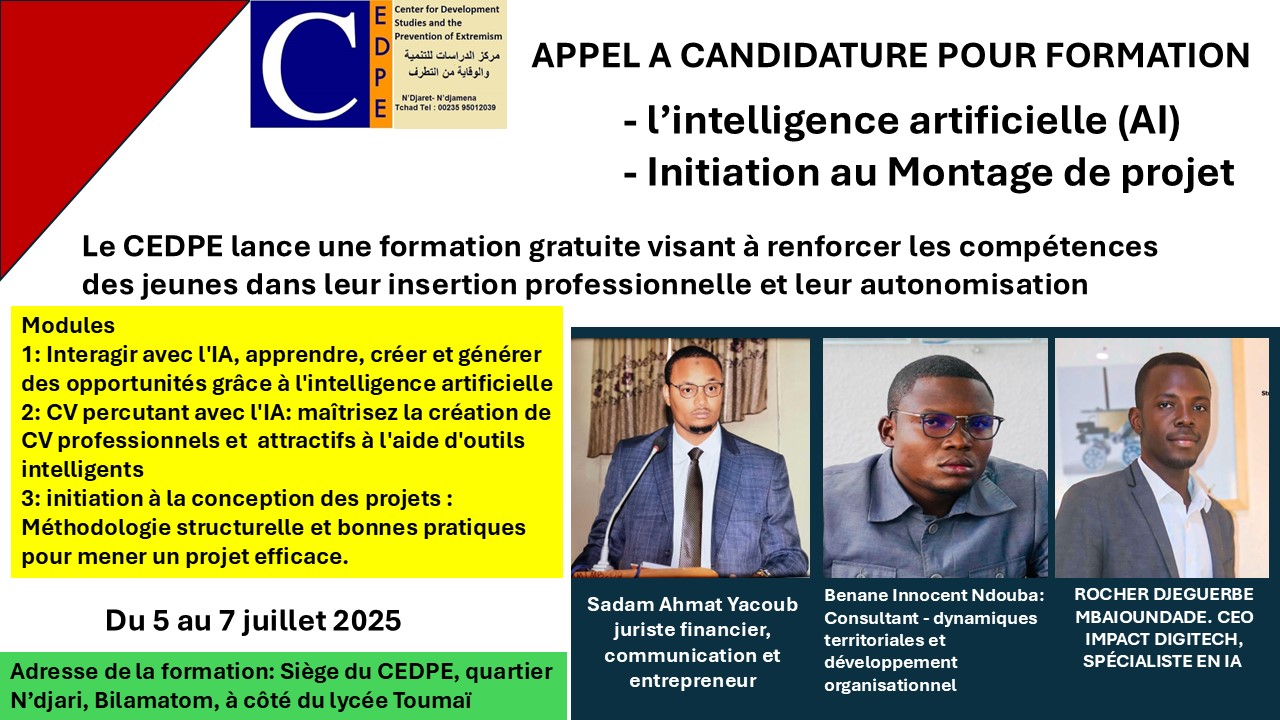 Tchad : Le CEDPE organise une formation sur l'intelligence Artificielle (5-7 juillet 2025)