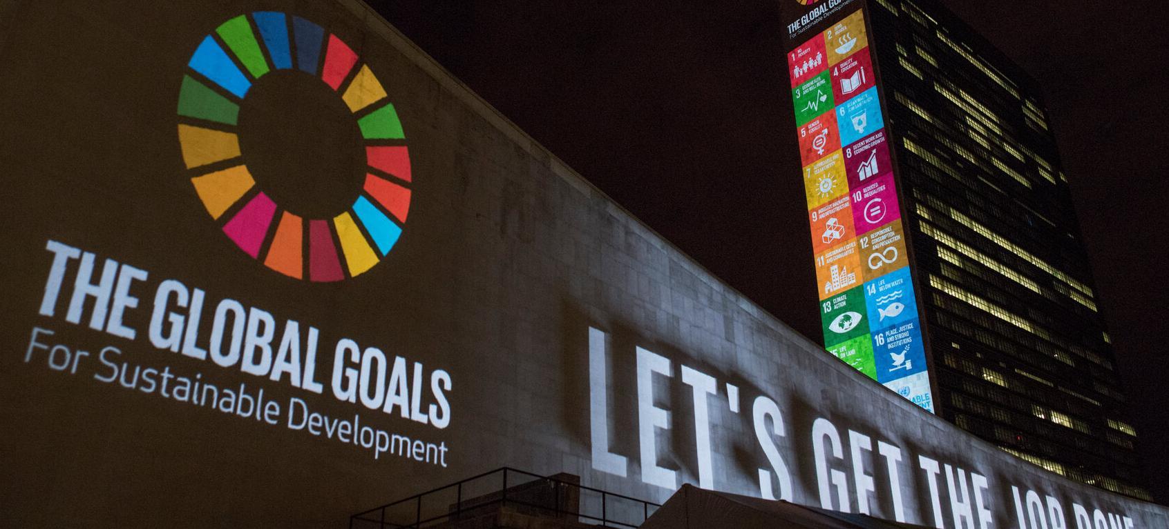 Bannière des ODD au Forum politique de haut niveau de 2025. Photo : hlpf.un.org